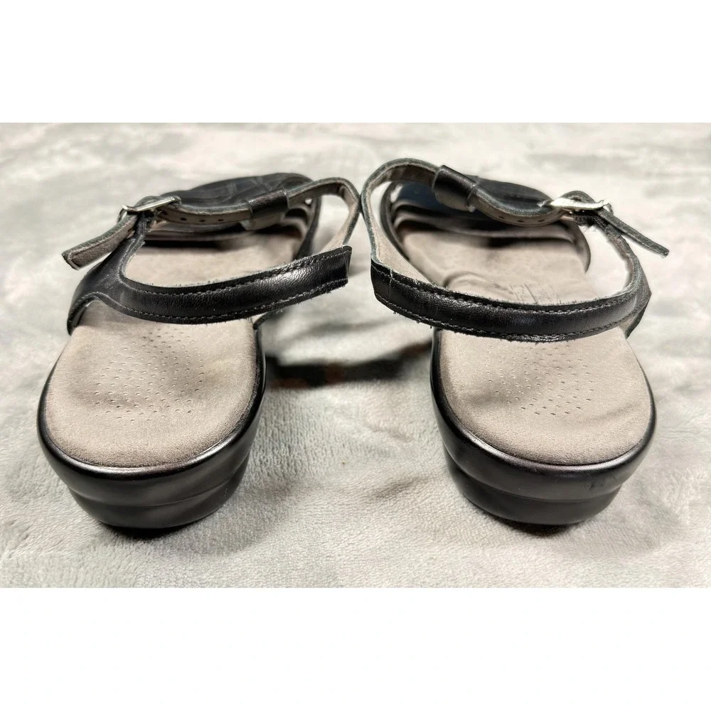 SAS Sandals Womens Size 7 Black Tripad Comfort Slingback Wedge Strappy‎ Leather
